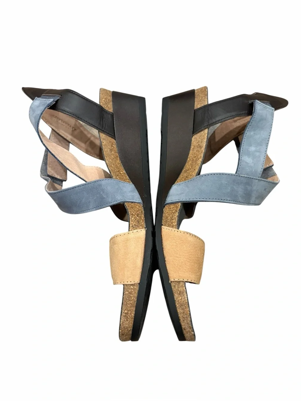 Naot Vixen Suede Leather Low Wedge Sandals Nude Feather Blue ab size 40 US9-9.5